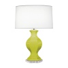 Bright colors give a modern spin to this classic six-sided ceramic lamp.