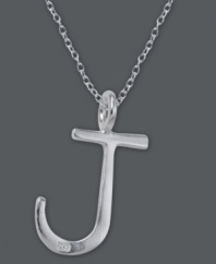 The perfect personalized gift. A polished sterling silver pendant features the letter J with a chic asymmetrical shape. Comes with a matching chain. Approximate length: 18 inches. Approximate drop: 3/4 inch.