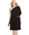 Go grecian in this plus size number from Love Squared, where a draped, one-shoulder silhouette and flattering fit supply closet-staple style to a chic little dress!