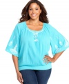 Lend a chic touch to your casual look with Style&co.'s bell sleeve plus size peasant top, accented by charming embroidery.