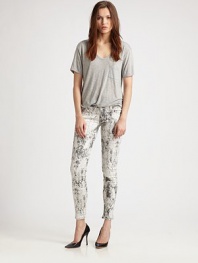 Distressed snakeskin-print on sleek stretch denim, styled with an ankle-baring crop.THE FITSlim fitRise, about 8Inseam, about 29THE DETAILSZip flyFive-pocket style70% lyocell/28% cotton/2% elastaneHand washMade in USAModel shown is 5'10 (177cm) wearing US size 4.