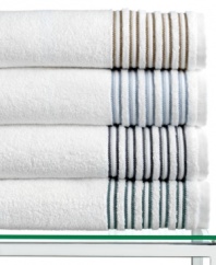 Plush and sumptuous, this pure cotton Borderline bath towel from Hotel Collection wraps you in comfortable luxury. Features a pristine white hue with subtle striped details along the hem for just a touch of color. Zero twist construction.