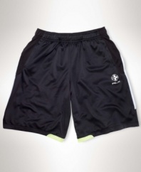 Comfortable on the courts and off, a soft basketball short is designed in water-repellent moisture-wicking microfiber for the utmost protection during active days.