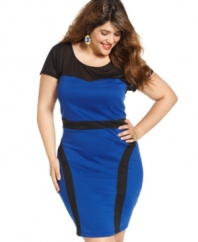 Look party-perfect with Trixxi's short sleeve plus size dress, highlighted by colorblocking!