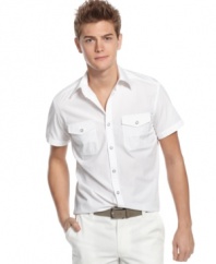 Simple style comes easy with this classic short-sleeved woven shirt from Kenneth Cole Reaction.