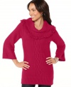 Karen Scott offers a flattering sweater in a selection of rich jewel tones with this tunic. Fringed trim at the collar makes this look anything but ordinary!