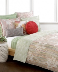 The essence of effortless charm, this Flores duvet cover set from Style&co., boasts a distressed stripe motif with floral accents all in a fun and colorful palette. Pieces reverse to an allover white and green design for a look of fresh, modern flair.