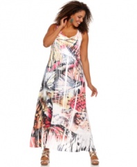 Be a striking standout in Style&co.'s sleeveless plus size maxi dress, broadcasting a vibrant sublimated-print.