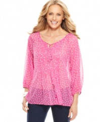 This chic top from Charter Club is rendered from semi-sheer fabric and features delicate pintuck pleats at the chest. Pair it with a cami and jeans for style that's modern and feminine.