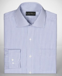 The classic striped dress shirt from Ralph Lauren is the perfect fit for a sharp workweek look.