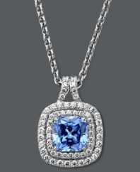 Pure elegance comes easy with Arabella. This stunning square-shaped pendant highlights a blue Swarovski zirconia (4-1/5 ct. t.w.) surrounded by dazzling round-cut white zirconias (7/8 ct. t.w.). Crafted in sterling silver. Approximate length: 18 inches. Approximate drop: 1/2 inch.