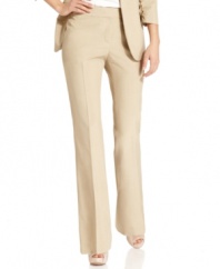 Nine West's bootcut pants feature a straight fit through the hips and thighs for a flattering effect. Pair with a printed blouse for a casual office ensemble or with the coordinating jacket for polished appeal.
