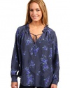 Rebecca Taylor Silk Navy Floral Lily Long Sleeve Smock Top 4