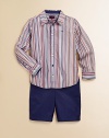The perfect striped shirt for preppy little ones ready for a day on the town or a night out.Shirt collarLong sleeves with button cuffsButton frontShirttail hemCottonMachine washImported Please note: Number of buttons may vary depending on size ordered. 