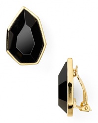 Inject some serious edge into your jewel box with pair of earrings from T Tahari. These stunners boast a faceted black crystal stone, classically framed in gold plated metal.