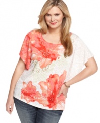 Look pretty in petals with Style&co.'s short sleeve plus size top, highlighted by an embellished floral print.