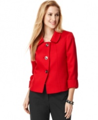 Add a dose of stunning red to a simple sheath or a pair of black trousers with this cuffed sleeve jacket, part of Tahari by ASL's collection of suiting separates.