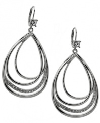 Chic curves. A perfect pear silhouette defines these distinctive drop earrings from T Tahari's Essentials Collection. Accented by sparkling clear crystals, they'll add glitter and glamour to your style for daytime or evening. Made in silver tone mixed metal and nickel-free for sensitive skin. Approximate drop: 2-1/2 inches.