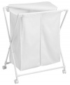 Rethink laundry day. Perfect for sorting your laundry as you add it in, this portable hamper's two-compartment design takes half the time out of your chores. Plus, the easy-glide wheels cut the hassle out of taking your laundry from room to room.