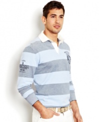 Combine sport and prep with this classic rugby shirt from Nautica.