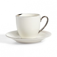 This demitasse cup & saucer glows with a hand-painted bright platinum design to create a contemporary classic on your table that will complement your dining experience throughout a lifetime of shifting trends and evolving fashions.