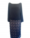 SL FASHIONS Women's Lace Bottom Dolman Sleeve Dress-BLACK/NUDE-24W