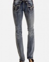Rock Revival JEANS - Johanna T25 Straight Leg Fleur Flap Pocket Jeans In Medium Wash.