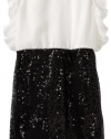 Ruby Rox Girls 7-16 Sequin Skirt And Chiffon Top Dress, Ivory/Black, 16