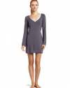 Calvin Klein Womens Essentials With Satin Long Sleeve Nightdress, Charcoal, Small