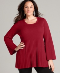 A babydoll design lends a flattering shape to Style&co.'s long sleeve plus size sweater, punctuated by pleating. (Clearance)