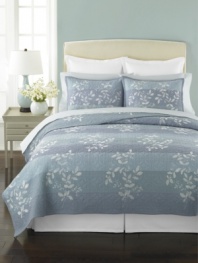 Style is in the details. Featuring sophisticated, carved quilting and embroidered silver leaves, Martha Stewart Collection's Silhouette Stripe quilted sham layers on the luxury. Reverses to solid quilting with embroidery.