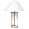 Clean, modern design with antiqued white paper coolie shade and clear crystal cylinder.