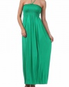 Comfortable Jersey Feel Solid Color Smocked Bodice String Halter Maxi / Long Dress