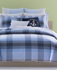 Set sail with Tommy! The Heritage duvet cover set makes over your bed in preppy, Tommy Hilfiger style with its yarn-dyed handkerchief plaid finished with red accents. Features pure cotton; button closure.