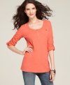 The look of a henley with the ease of a tee, from Style&co. This top was made for weekends! (Clearance)