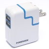 PowerGen Dual USB 3.1A 15w Travel Wall Charger with Swivel plug for Apple iPad 2, New iPad 3, iPhone 5 4s 4 3 3Gs, HTC Samsung Motorola Android Phones (USB Cable NOT included) - white