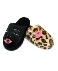 Betsey Johnson brings flirty romantic fun with these fluffy slippers. Featuring kitschy embroidered details for heating up during chilly nights.
