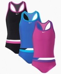 Give her the coverage of a one-piece and the style of a two-piece with this tankini from Nike.