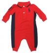 Ralph Lauren Infant Big Pony Long-sleeved Coveralls in Red and Navy Blue; Navy Pony (3 Months / Mos.)