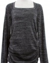 T Tahari Graphite/Silver Knit 'Lucille' Square Neck Metallic Ruched Sweater Top