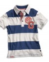 GUESS Kids Boys Little Boy Striped Polo with Applique, BLUE (5/6)