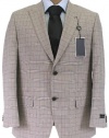 Sean John Mens 2 Button Pleated Biege Brown Plaid Suit