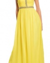 AIDAN MATTOX Vibrant Sunny Yellow Beaded Long Evening Gown Dress 4
