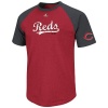 MLB Cincinnati Reds Big Leaguer Fashion Crew Neck Ringer T-Shirt, Red Pepper Heather/Charcoal Heather