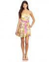 As U Wish Juniors Floral Strapless Party Dress, Yellow, Large