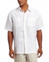 Cubavera Men's Short Sleeve Linen Rayon Two Pocket With Tucking Essential Woven Shirt
