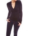 Patty Women Trendy Ribbed V-Neck Crossover Empire Waist Long Sleeve Knit Jumper Top