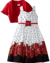 Jayne Copeland Girls 7-16 Floral Border Dress With Rose And Cover Up, Red, 12