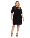 DKNYC Women?s Plus-Size 3/4 Sleeve Button Thru Shirt Dress with Self Belt