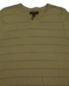 Marc Anthony Men's Long Sleeve Fine Gauge Knit V-Neck Sweater, Light Khaki Brown Striped